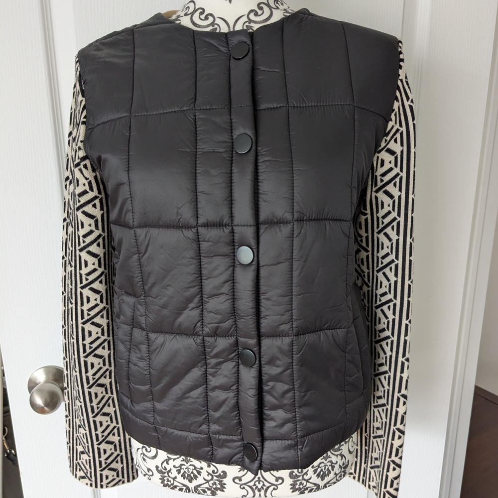 Vanity Black Puffer Jacket with Geometric Sleeves